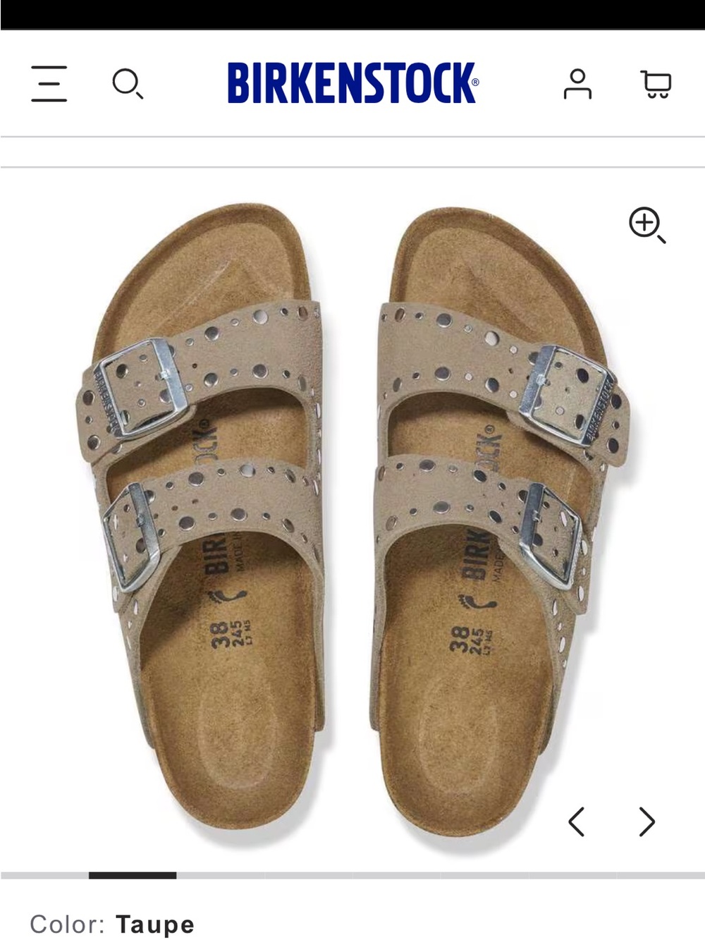 Birkenstock Taupe Arizona Rivets Sandals with Stud Accents 39
